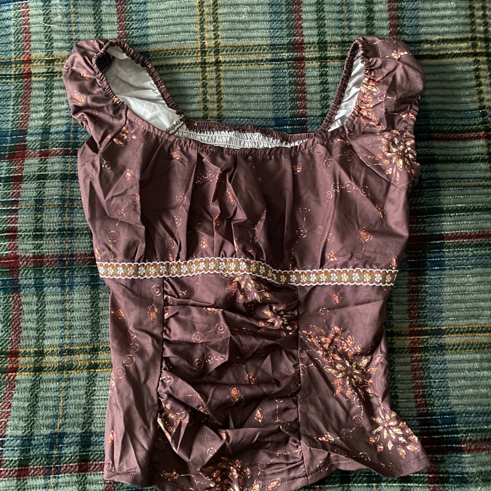 Floral Brown Ruched Top